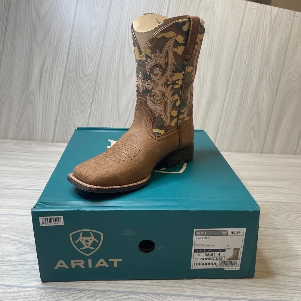 Ariat Lonestar Square Toe Light Brown Camo Western Cowboy Boots Boy’s size 5